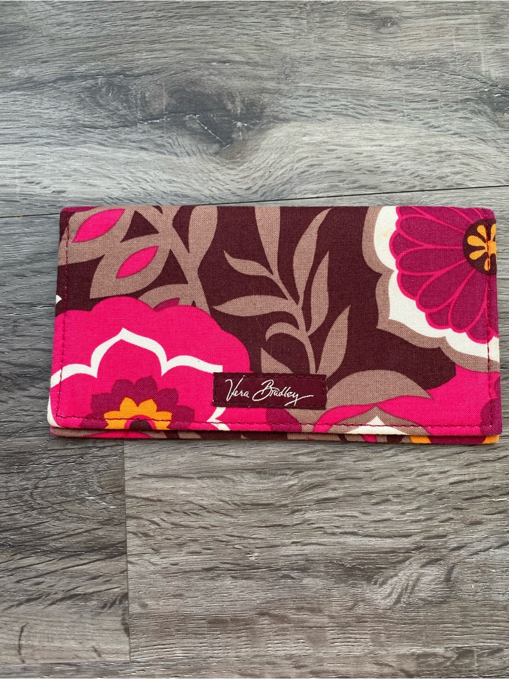 Vera Bradley Brown and Pink Floral Continental checkbook cover.